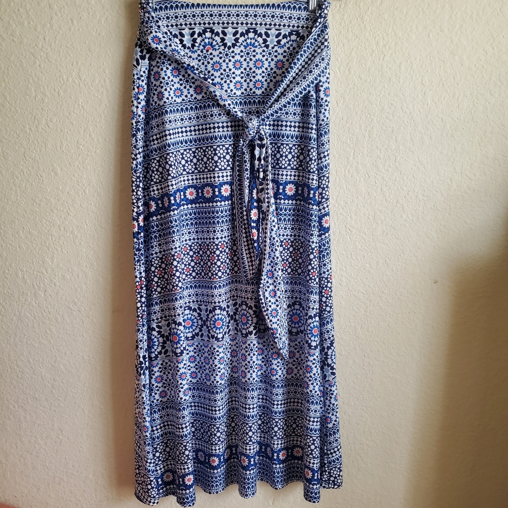Robert Louis blue maxi skirt with tie waist Small boho chic festival hippie girl